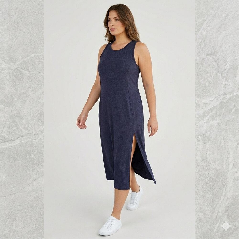 Fabletics Cloud Jersey Midi Dress Deep Navy Heather NWT XL